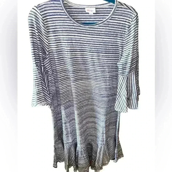 Lularoe large denim blue and‎ white stripe Maurine swing dress. EUC - Picture 1 of 7